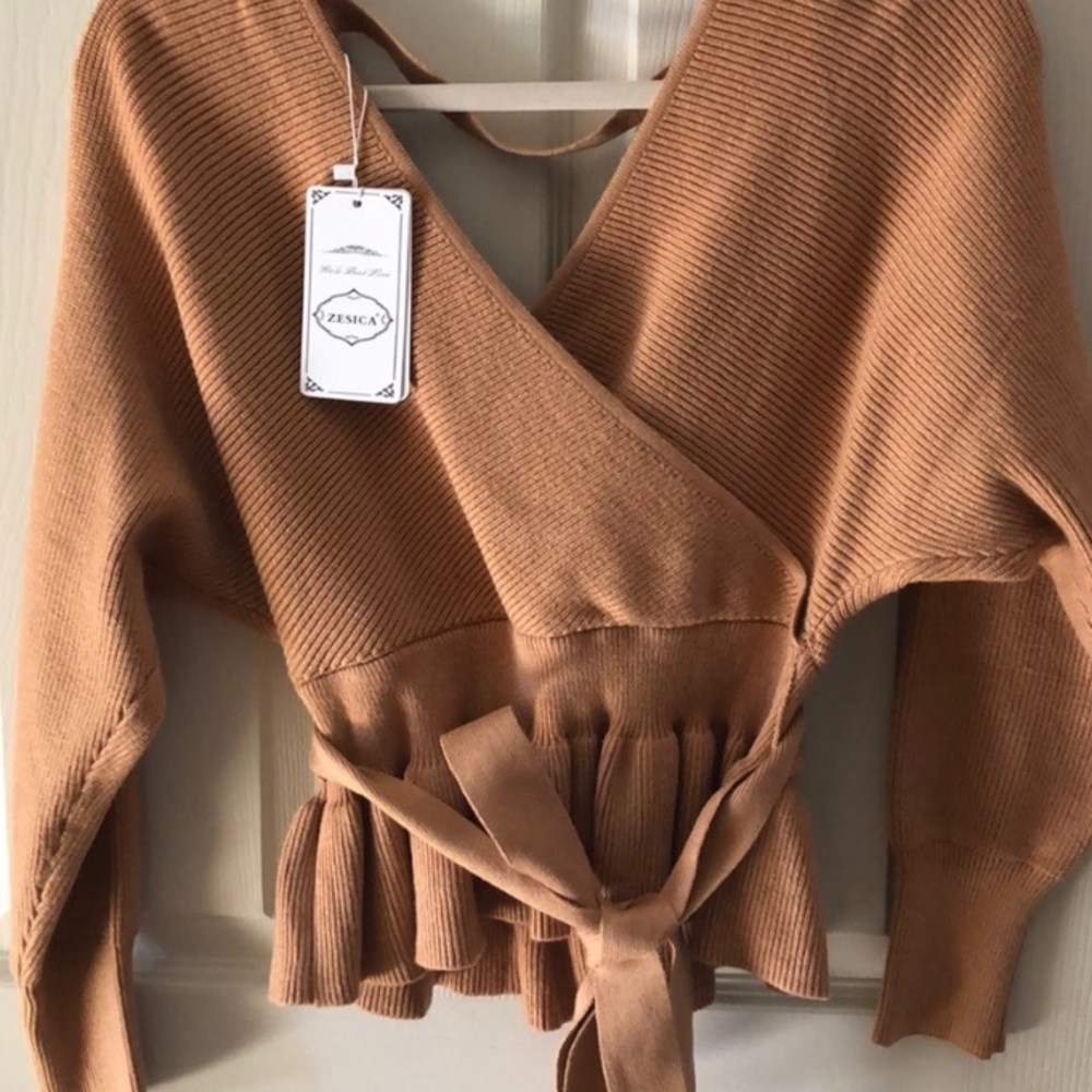 Camel Peplum Sweater Medium